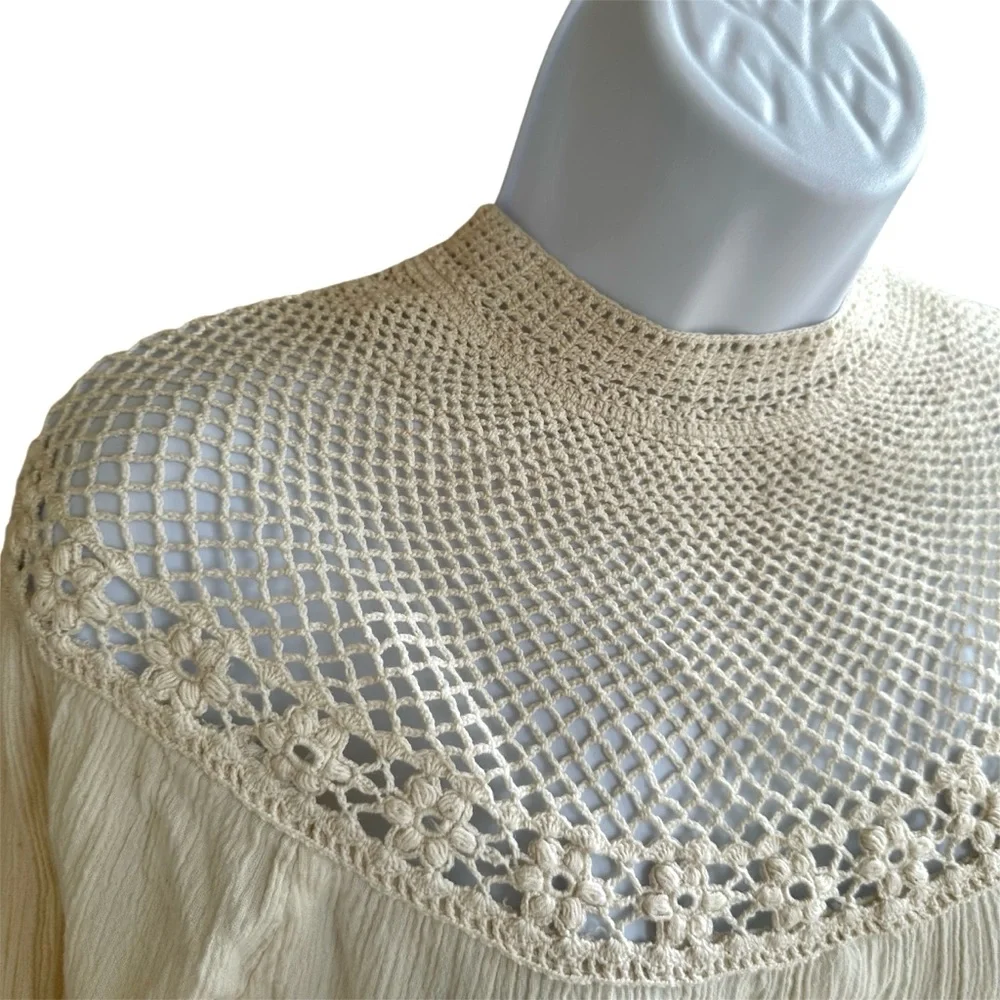 Balkan Antique Folk Crochet Cotton Dress - Picture 6 of 16